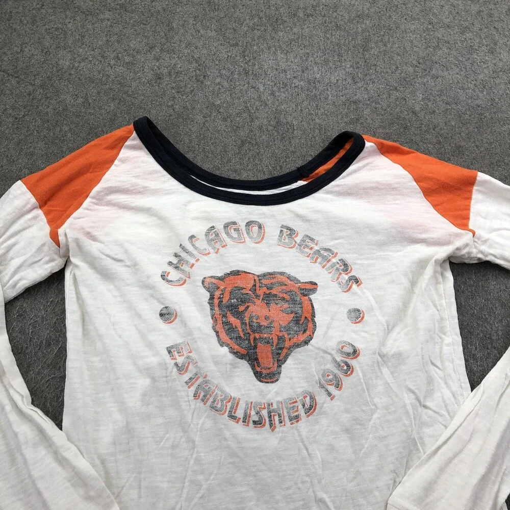 Chicago Bears Shirt Womens Medium White NFL Football '47 Raglan Long Sleeve